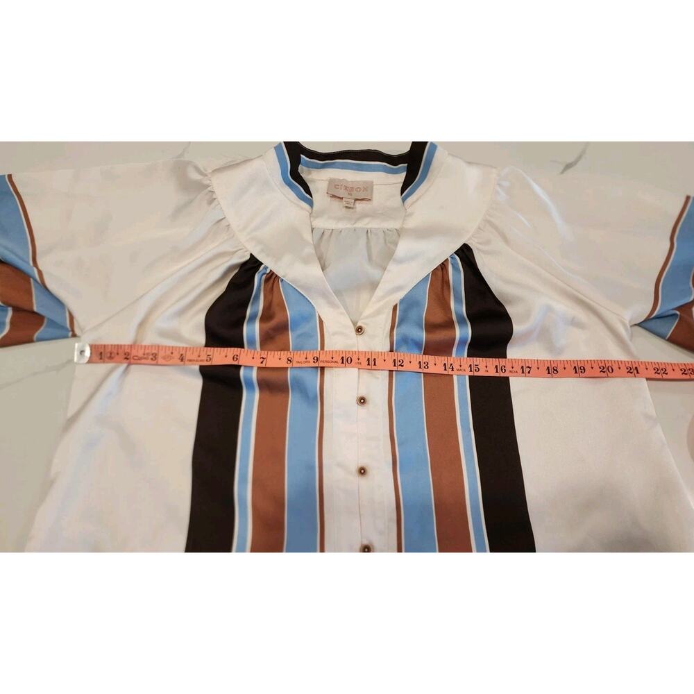 CIEBON Satin belted mini shirt dress Size XS Long Bishop Puff Sleeves Button Up - Picture 6 of 9